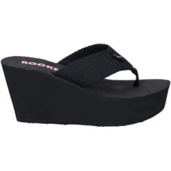Rocket Dog Womens Diver Webbing Slip On Wedge Flip Flops -BreezeSole Shoes Store rkd113 black 02