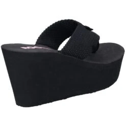 Rocket Dog Womens Diver Webbing Slip On Wedge Flip Flops -BreezeSole Shoes Store rkd113 black 03