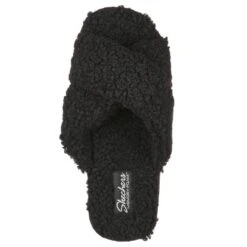 Skechers Womens Cozy Slide Crossover Sherpa Slip On Slippers -BreezeSole Shoes Store ske1963 bbk 05