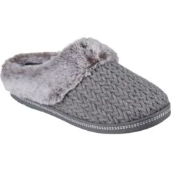 Skechers Womens Cozy Campfire Faux Fur Memory Foam Slippers -BreezeSole Shoes Store ske1978 gry 01