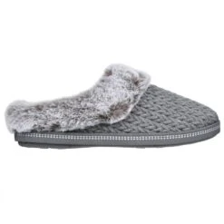 Skechers Womens Cozy Campfire Faux Fur Memory Foam Slippers -BreezeSole Shoes Store ske1978 gry 02